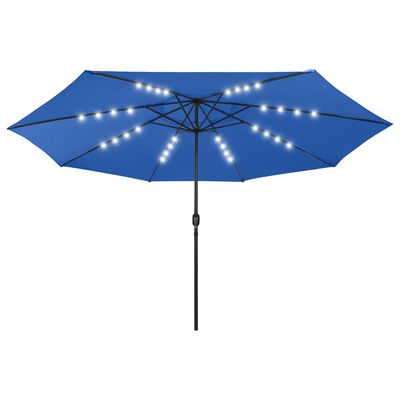 vidaXL Sombrilla de jardín con luces LED palo de metal 400 cm azul