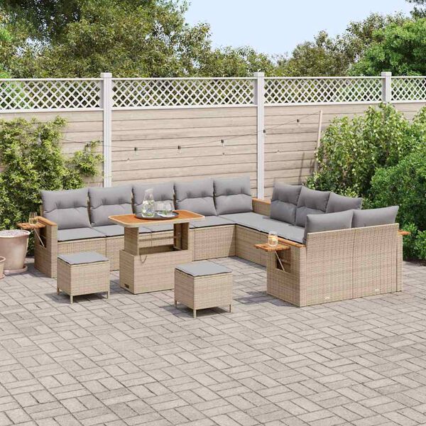 vidaXL Conjunto de sof&aacute;s de jard&iacute;n con coj&iacute;n 13 pcs Beige y Gris Claro