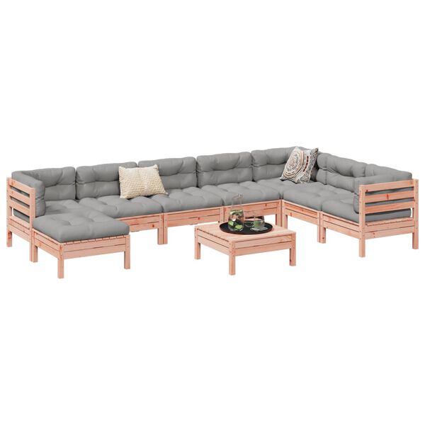 vidaXL Set de sof&aacute;s jard&iacute;n 9 pzas con cojines madera de abeto Douglas