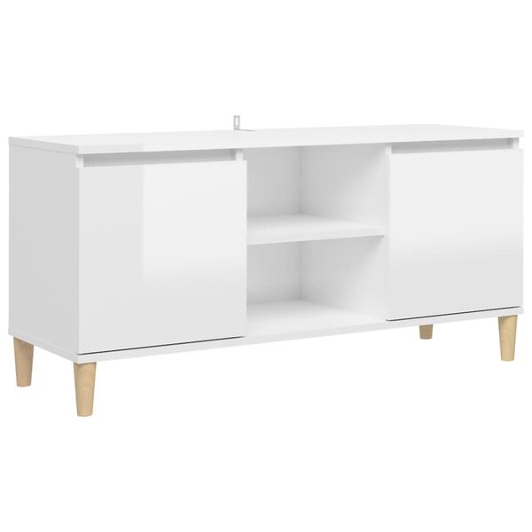 vidaXL Mueble de TV patas madera pino blanco con brillo 103,5x35x50 cm