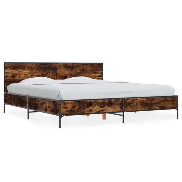 vidaXL Estructura cama madera ingenier&iacute;a metal roble ahumado 200x200cm