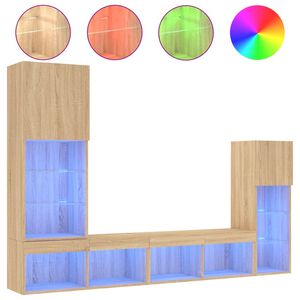 vidaXL Muebles TV pared con LED 4 pzas madera ingenier&iacute;a roble Sonoma