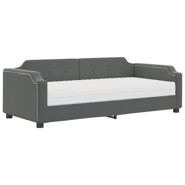 vidaXL Sof&aacute; cama con colch&oacute;n tela gris oscuro 90x190 cm