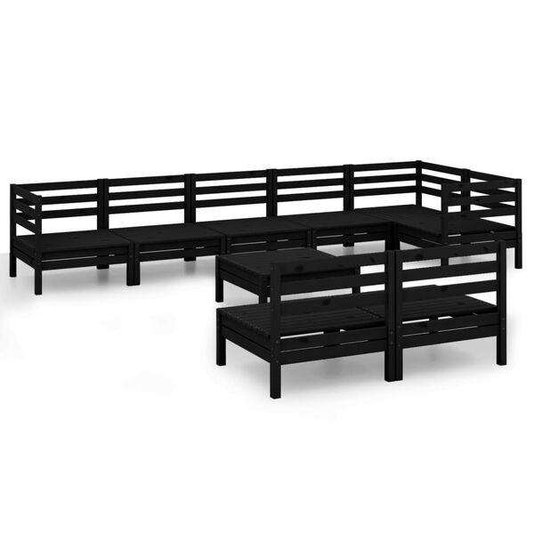 vidaXL Juego de muebles de jard&iacute;n 9 pzas madera maciza de pino negro