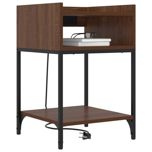 vidaXL Armario de Noche con estante 2 pcs Roble Marr&oacute;n 40 x 40 x 61 cm