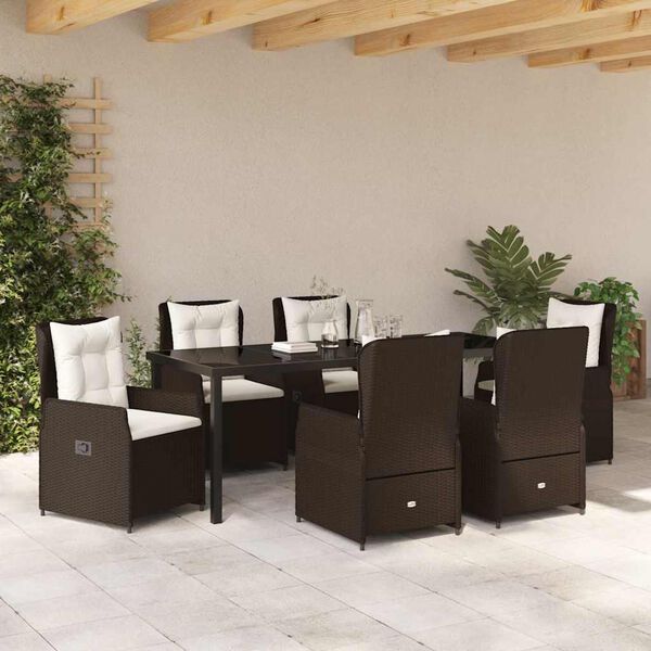 vidaXL Conjunto de Comedor de Jard&iacute;n 7 pcs Marr&oacute;n rat&aacute;n sint&eacute;tico