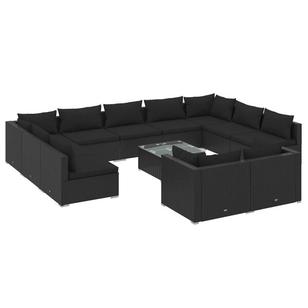 vidaXL Set de muebles de jardín 12 pzas cojines ratán sintético negro