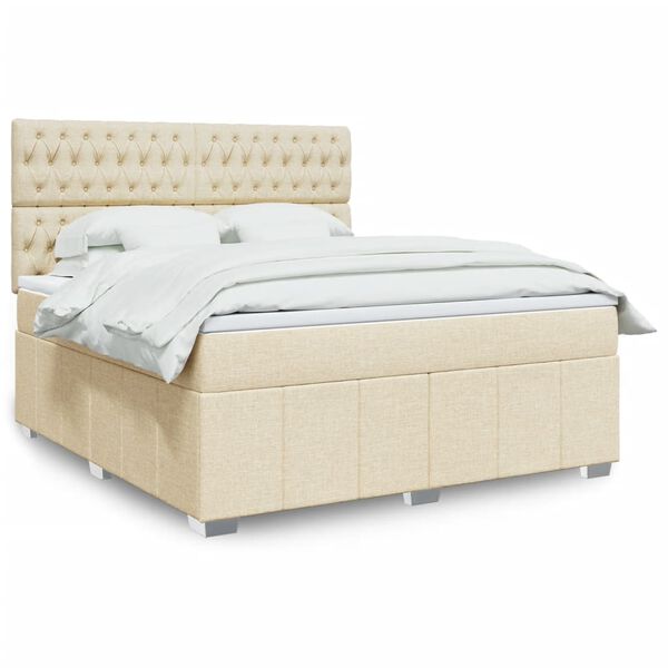 vidaXL Cama box spring con colch&oacute;n tela color crema 180x200 cm