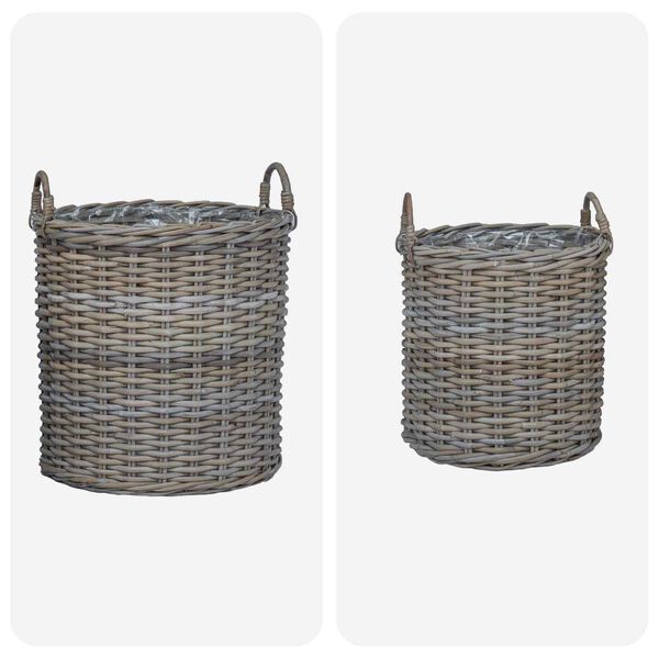 vidaXL Cesta de Maceta con almacenamiento 2 pcs Gris Rattan Lacak