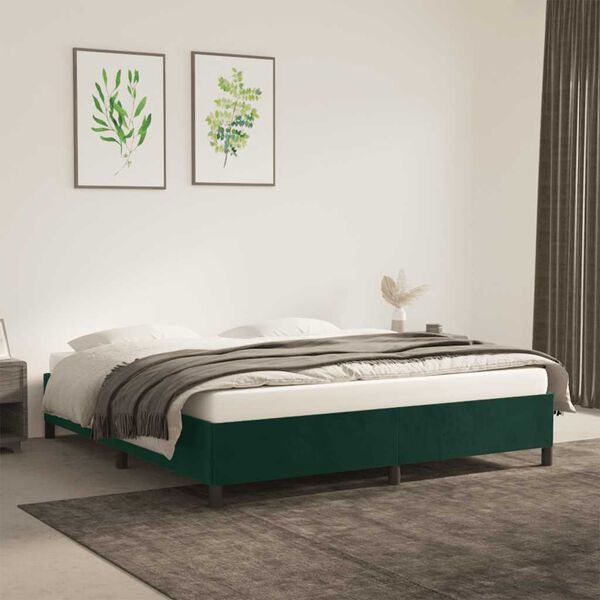 vidaXL Estructura cama sin colch&oacute;n terciopelo verde oscuro 160x200 cm