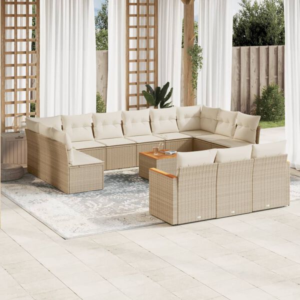 vidaXL Set sof&aacute;s de jard&iacute;n 14 pzas con cojines rat&aacute;n sint&eacute;tico beige