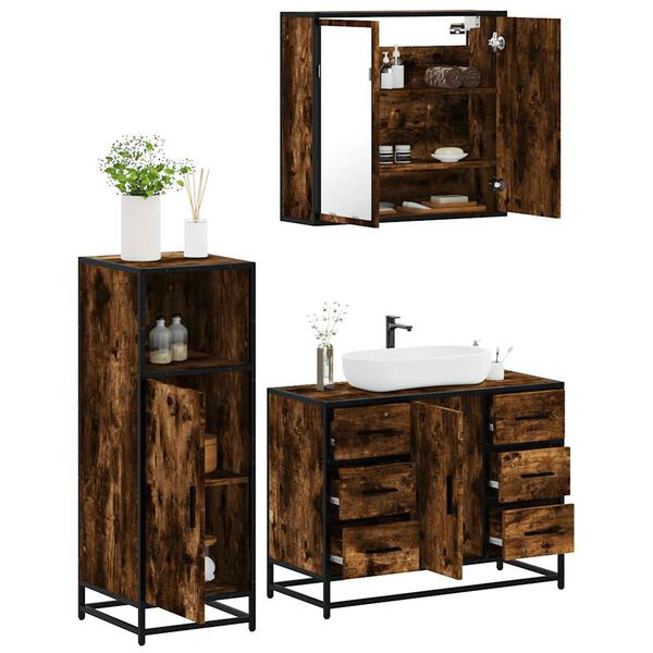 vidaXL Set de muebles ba&ntilde;o 3 pzas madera contrachapada roble ahumado