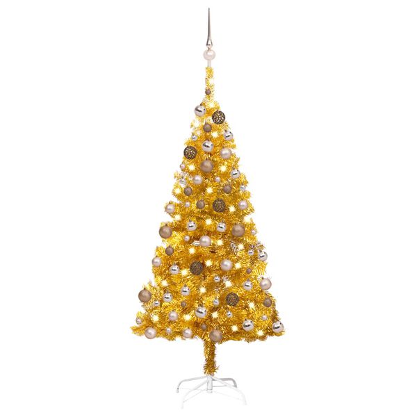 vidaXL &Aacute;rbol de Navidad preiluminado con luces y bolas dorado 150 cm