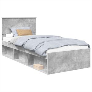 vidaXL Estructura de cama con cabecera Gris concreto 90 x 190 cm