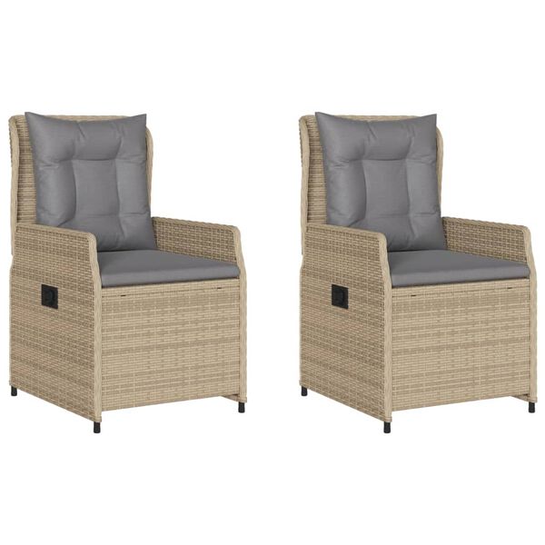 vidaXL Sillones reclinables de jard&iacute;n 2 uds rat&aacute;n sint&eacute;tico beige