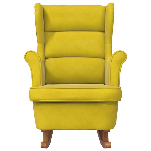 vidaXL Mecedora con respaldo alto de terciopelo amarillo madera maciza