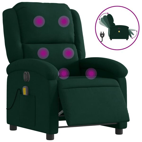 vidaXL Sill&oacute;n reclinable de masaje el&eacute;ctrico terciopelo verde oscuro