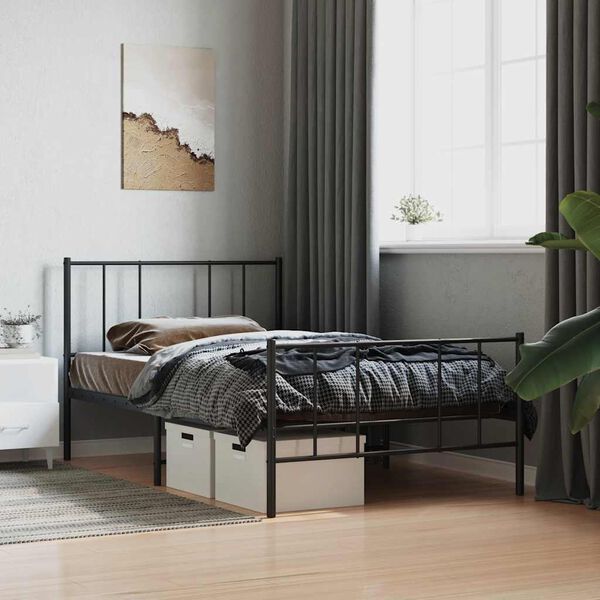 vidaXL Estructura cama sin colch&oacute;n con estribo metal negro 75x190 cm