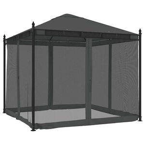 vidaXL Cenador con paredes de malla acero gris antracita 2,93x2,93 m