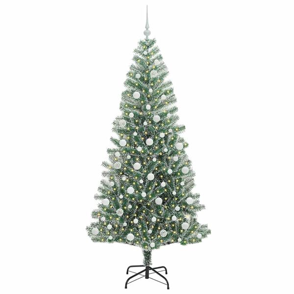 vidaXL Árbol de Navidad Artificial Nevado con Luz LED Verde y 210 cm