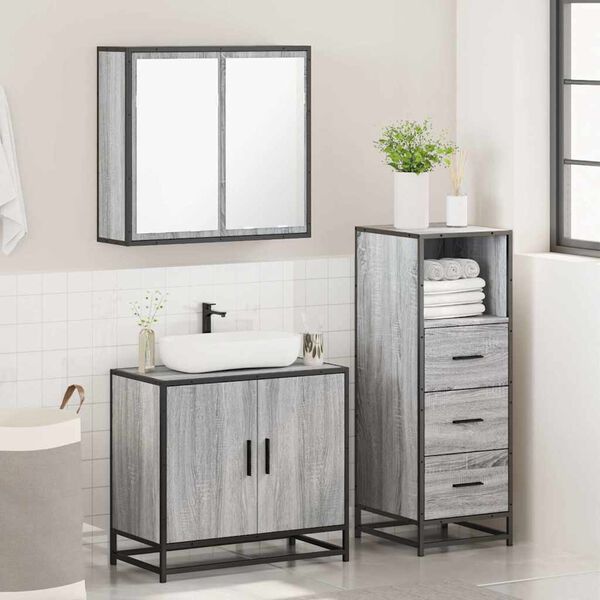 vidaXL Set de muebles de baño 3 pzas madera contrachapada gris sonoma