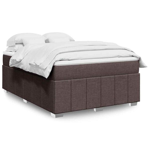 vidaXL Cama box spring con colch&oacute;n tela marr&oacute;n oscuro 140x190 cm