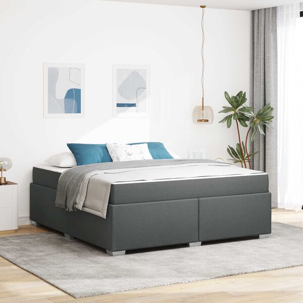 vidaXL Estructura de cama con colch&oacute;n Gris oscuro 180 x 200 cm tela