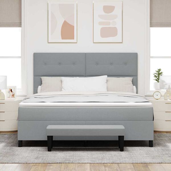 vidaXL Cama tipo Box Spring con colch&oacute;n Gris Claro 180 x 200 cm tela