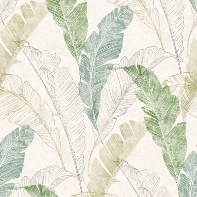 DUTCH WALLCOVERINGS Papel pintado hojas tropicales gris y verde