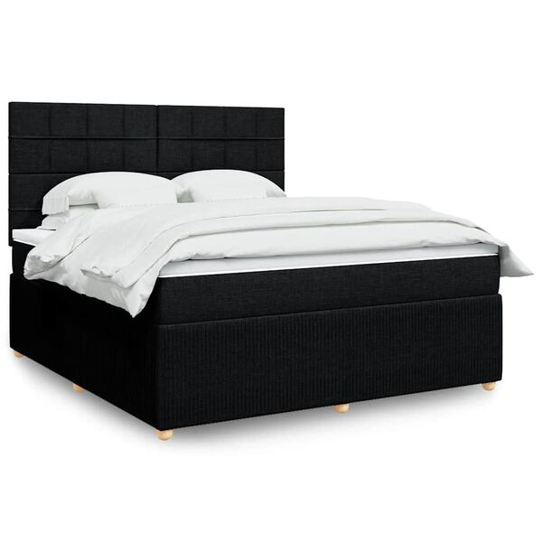 vidaXL Cama box spring con colch&oacute;n tela negro 180x200 cm