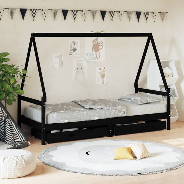 vidaXL Estructura de cama ni&ntilde;os con cajones madera pino negro 80x200cm