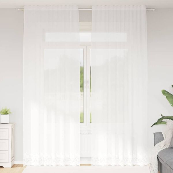 vidaXL Cortina de Encaje con cortinas Floral 260 x 150 cm Poli&eacute;ster