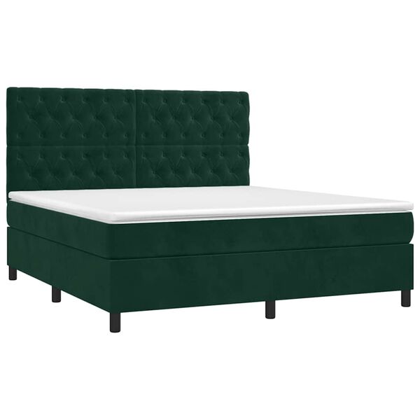 vidaXL Cama box spring con colch&oacute;n terciopelo verde oscuro 160x200 cm