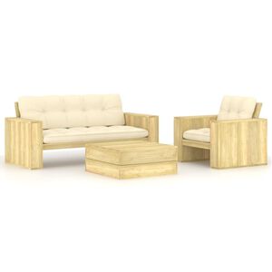 vidaXL Set muebles de jard&iacute;n y cojines 3 pzas madera pino impregnada