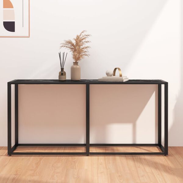 vidaXL Mesa consola vidrio templado m&aacute;rmol negro 160x35x75,5 cm