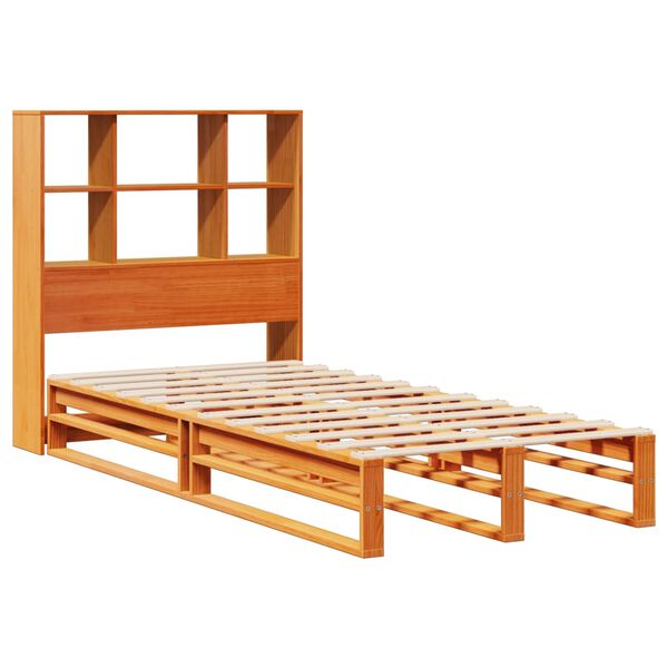 vidaXL Cama con estantería sin colchón madera maciza marrón 75x190 cm