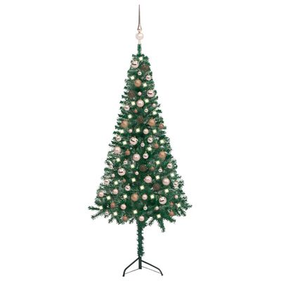 vidaXL Árbol de Navidad artificial de esquina LED y bolas verde 150 cm