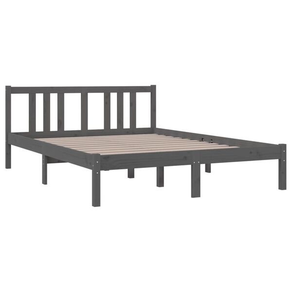 vidaXL Estructura cama doble sin colch&oacute;n madera maciza gris 135x190 cm