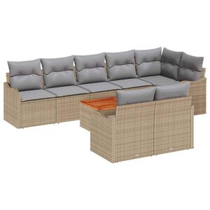 vidaXL Conjunto de sof&aacute;s de jard&iacute;n 9 uds. Beige rat&aacute;n sint&eacute;tico