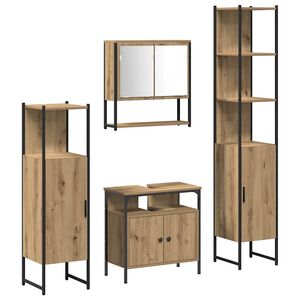 vidaXL Juego de muebles de ba&ntilde;o con estante 4 pcs Roble artisan