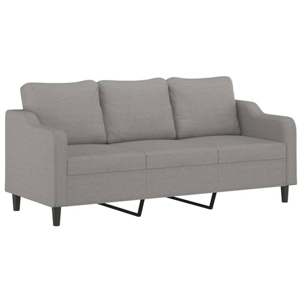 vidaXL Sof&aacute; de 3 plazas con almohadas y cojines tela gris claro 180 cm