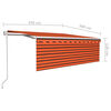 vidaXL Toldo autom&aacute;tico persiana LED ysensor de viento naranja 4,5x3m