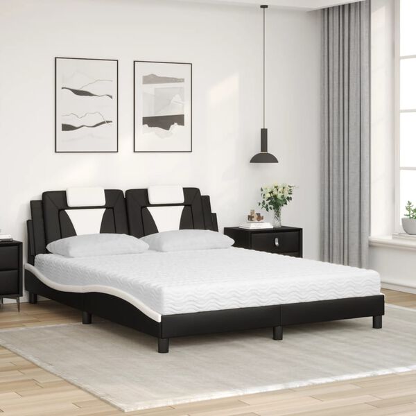 vidaXL Cama Viana con colch&oacute;n cuero sint&eacute;tico negro y blanco 160x200 cm