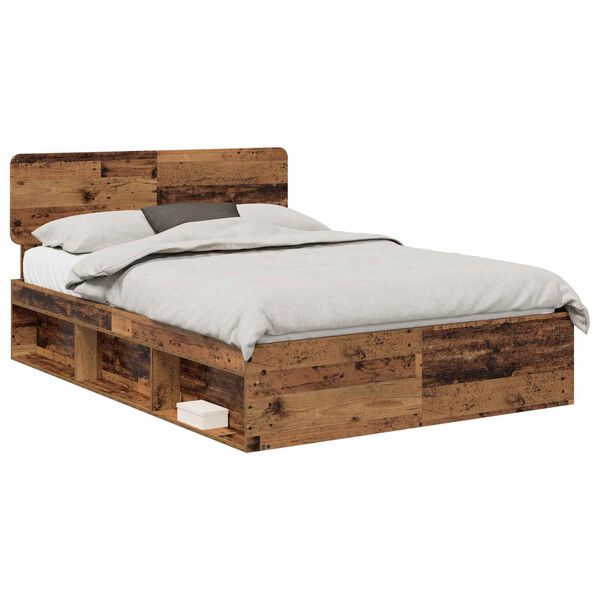 vidaXL Estructura de cama con cabecera Madera vieja 140 x 200 cm