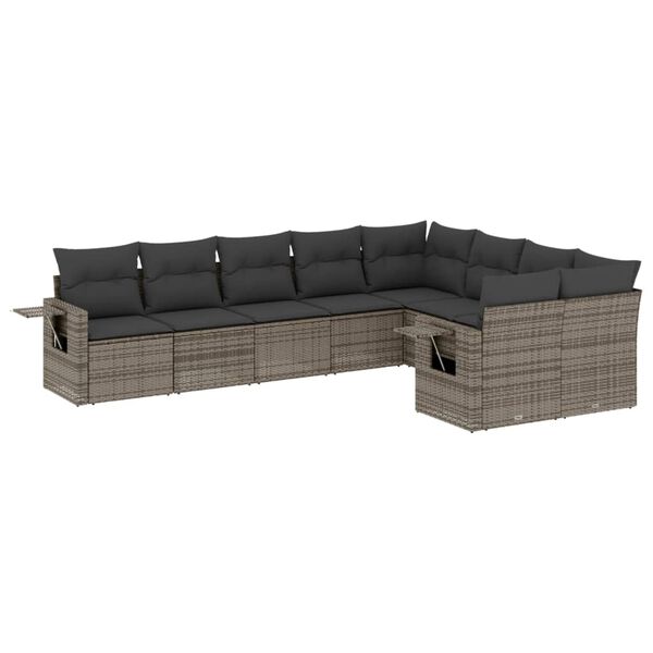 vidaXL Set de muebles de jardín 9 pzas y cojines ratán sintético gris