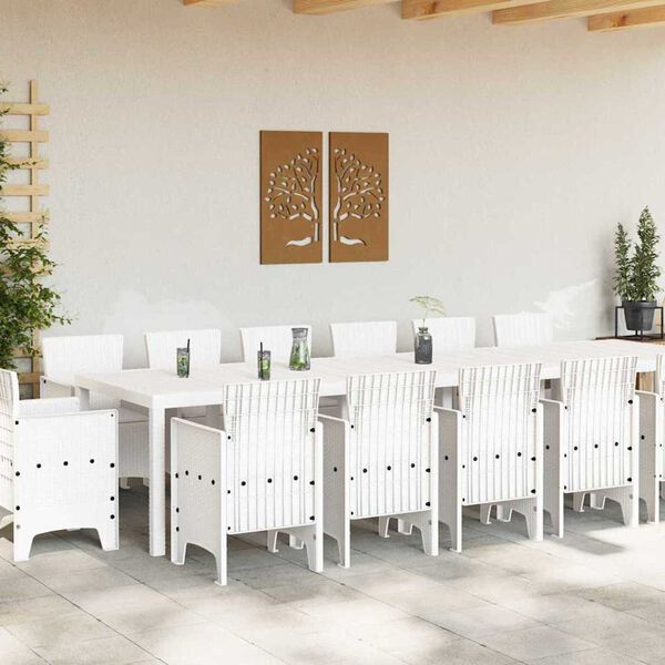 vidaXL Conjunto de Comedor de Jard&iacute;n 15 pcs Blanco Ratan Polt