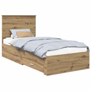 vidaXL Estructura de cama con cabecera Roble artesanal 90 x 190 cm