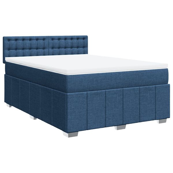 vidaXL Cama box spring con colch&oacute;n tela azul 140x200 cm