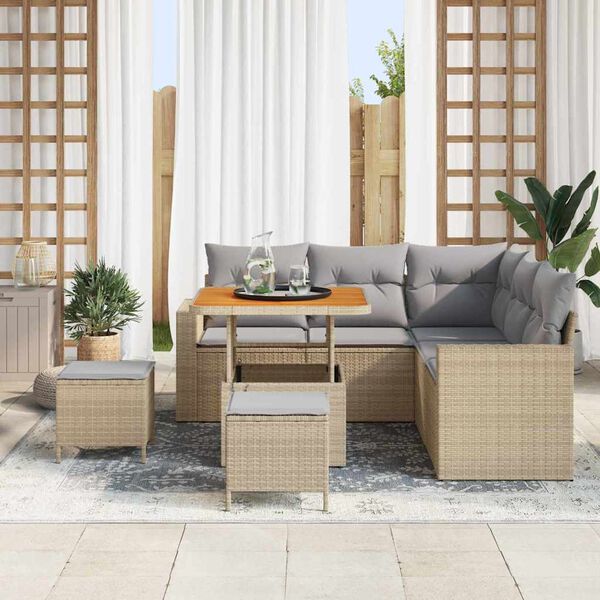 vidaXL Conjunto de sof&aacute;s de jard&iacute;n con coj&iacute;n 9 pcs Beige y Gris Claro