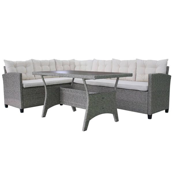 vidaXL Set de muebles de jardín 3 pzas y cojines ratán sintético gris